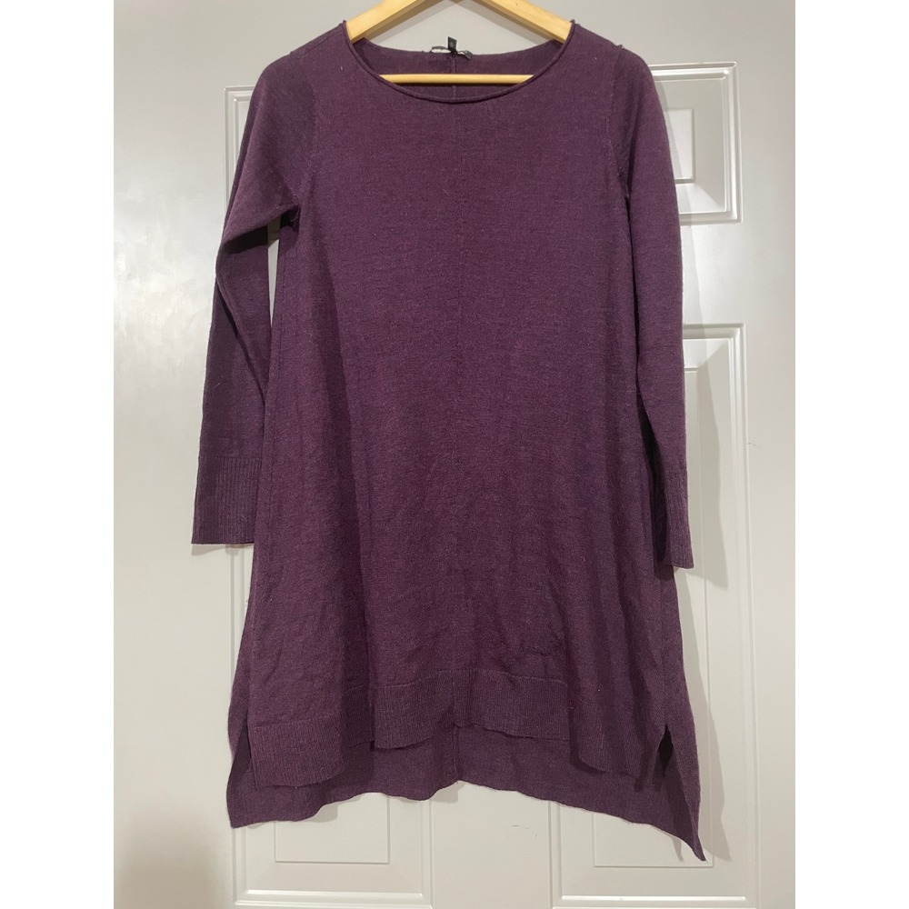 Eileen Fisher Tunic Sweater Womens XS Purple Excellent 100% Merino Wool Italian‎